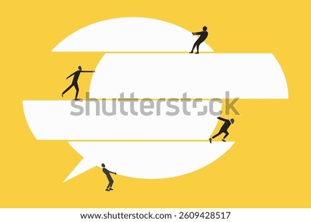 Team work with speech bubble connect. concept of Conversation or communication for success, meeting discussion to get answer or solution, working together, partnership or collaboration