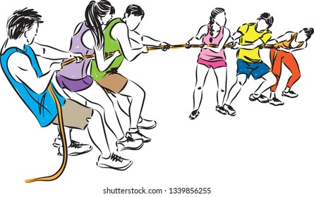 team work strong rope concept vector illustration