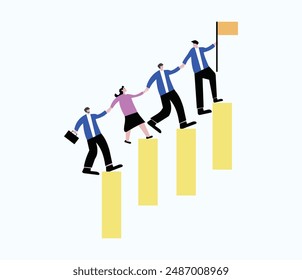 Team work supports each other to achieve success, working together to progress and grow as a company, helping each other climb up and develop.business people team up holding hand help climb up