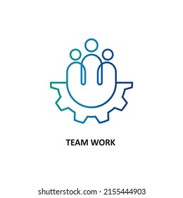 Team work symbol vector line style with people and gear icon.