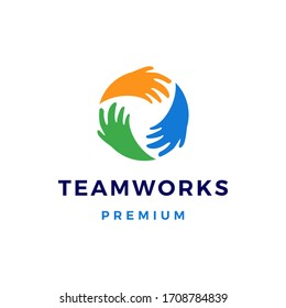 Team Work Teamwork Hand Circle Logo Vector Icon Illustration