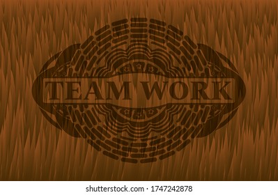 Team Work text inside Brown fur emblem. Pet classic background. Artistic illustration. 