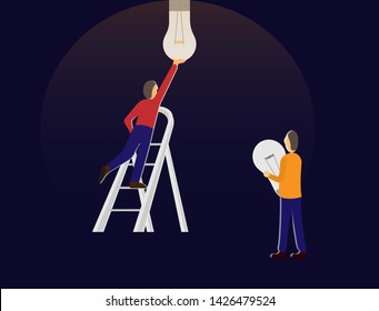 Team work of two workers, vector graphics