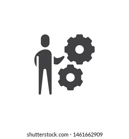 Team work vector icon. Executive businessman filled flat sign for mobile concept and web design. Man and gear glyph icon. Symbol, logo illustration. Vector graphics