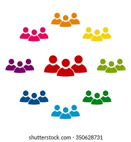 Team work vector sign. Icons colorful set