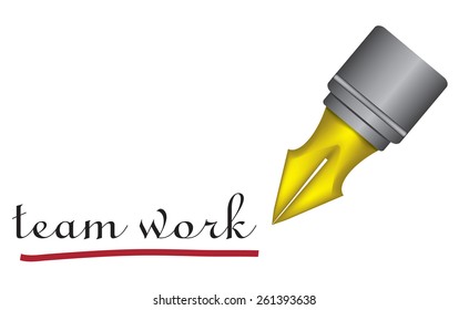team work word written with 3d pen