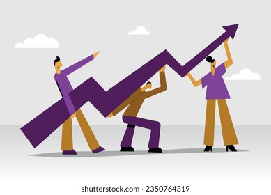 equipo de trabajadores con un gráfico de crecimiento