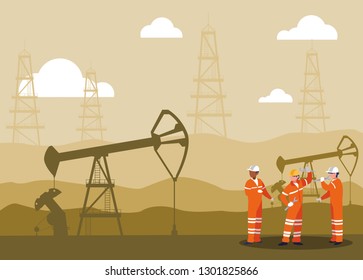 team workers extracting oil