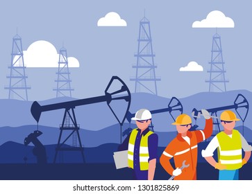 team workers extracting oil