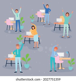 team workers practicing active breaks in workplace