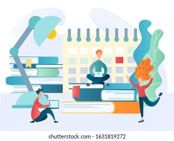 A team of workers or students performing a specific job or a set plan by the appointed date for exams or burning dates. Vector illustration concept theme deadline, burning work, intensive study.