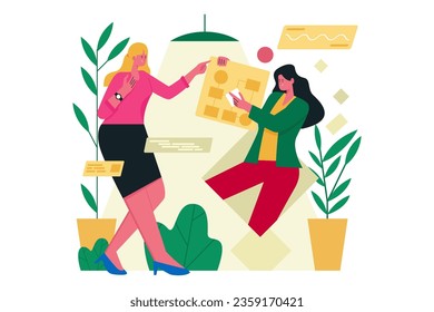 Team Workflow Strategy at Planning Board Vector Illustration