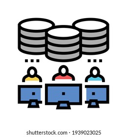 team working at computers digital processing color icon vector. team working at computers digital processing sign. isolated symbol illustration