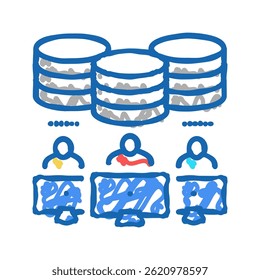 team working at computers digital processing doodle icon sketch vector. team working at computers digital processing sign. isolated symbol illustration