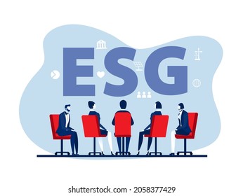 Team  Working Meeting Or Share Idea With ESG Project Or Ecology Problem Concept,vector Illustrator