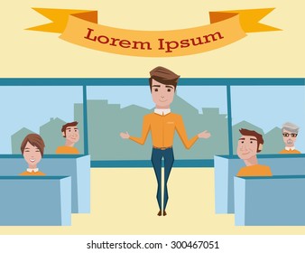 Team Working in the Office Center.Cartoon illustration