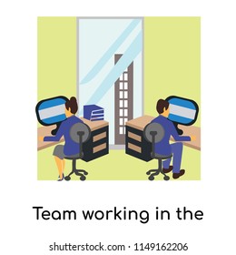 Team working in the office vector vector isolated on white background for your web and mobile app design, Team working in the office vector logo concept