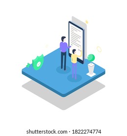 A team working on the development of an application, a project on a white background. Vector EPS10