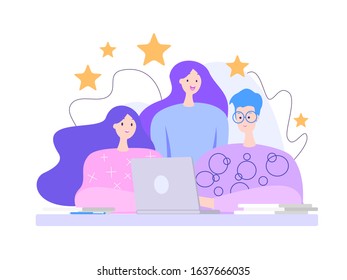 Team is working on project together. Concept flat design