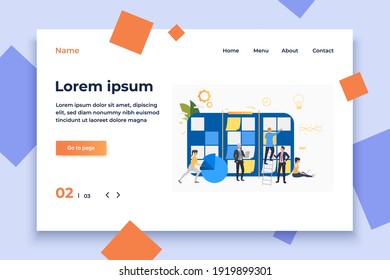 Team working on startup. Note board, diagram, scrum meeting. Business concept. Vector illustration can be used for presentation slides, landing pages, posters