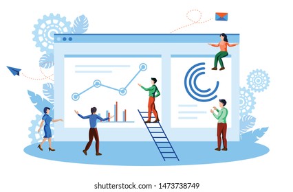 team working on web, online software vector illustration concept
