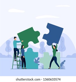 Team working, people connecting puzzle elements, business concept vector illustration