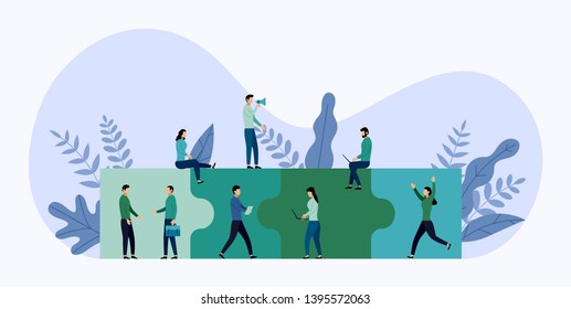 Team working, people connecting puzzle elements, business concept vector illustration