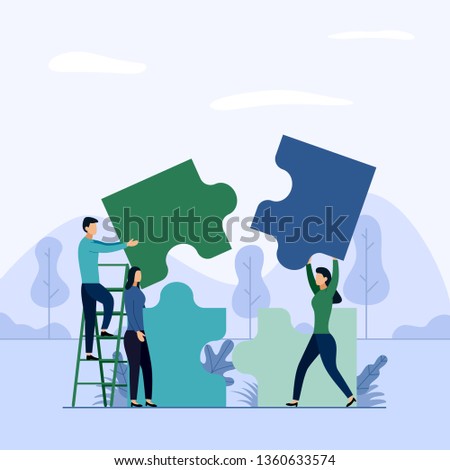 Team working, people connecting puzzle elements, business concept vector illustration