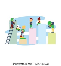 Team working together on a big IT startup business. Flat style isolated vector illustration.
