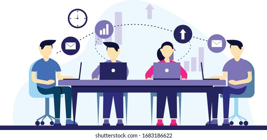 Team Working Together On A Big IT Startup Business flat illustration