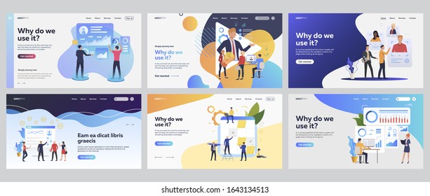 Team working together set. Managers analyzing charts, consulting expert online, planning tasks. Flat vector illustrations. Business, teamwork concept for banner, website design or landing web page