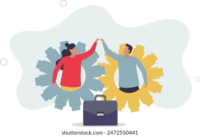 Team working together, teamwork, organization or employee collaboration for success,flat vector illustration.