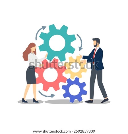 A team working together to turn the gears of business, driving progress forward.