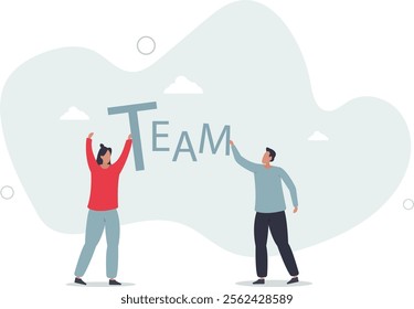 Team working together to win business success, teamwork, cooperation or collaboration,flat characters.