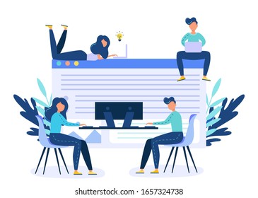 Team workshop vector illustration. Concept of team work, working on website.