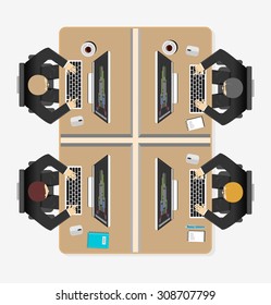 Team workspace illustration. Office workspace concept. Flat design illustration concepts for teamwork, workplace, workspace, working, business, management team.
