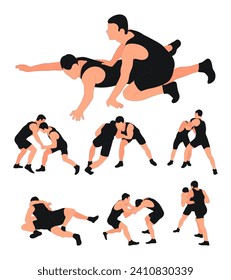 Team of wrestlers in a duel, isolated vector