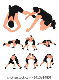 Team of wrestlers in a duel, isolated vector