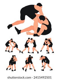 Team of wrestlers in a duel, isolated vector