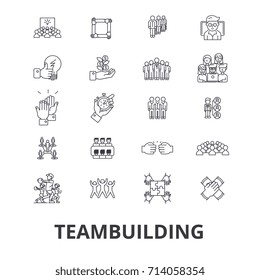 Teambuilding, Community, Teamwork, Leadership, Team Spirit, Business Company Line Icons. Editable Strokes. Linear Isolated Signs