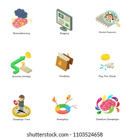 Teambuilding icons set. Isometric set of 9 teambuilding vector icons for web isolated on white background