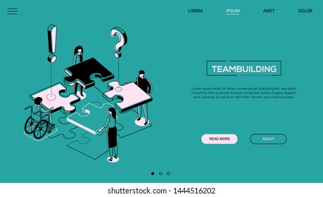 Teambuilding - line design style isometric web banner