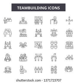 Teambuilding Line Icons, Signs Set, Vector. Teambuilding Outline Concept, Illustration: Teamwork,team,cooperation,teambuilding,business,partnership,work,connection