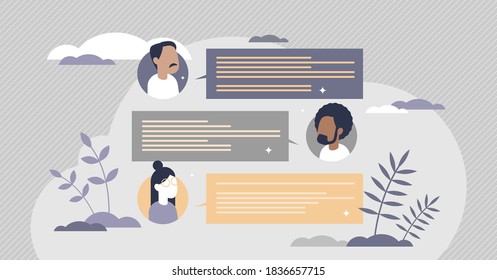 Teamchat as group chat conversation and talking online tiny person concept. Work colleagues discussion using app messages as professional distant dialog communication instrument vector illustration.