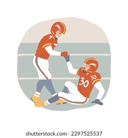 Teammate support isolated cartoon vector illustration. Teenage footballer showing teamwork, helping another player get up, sport support, active lifestyle, football game vector cartoon.