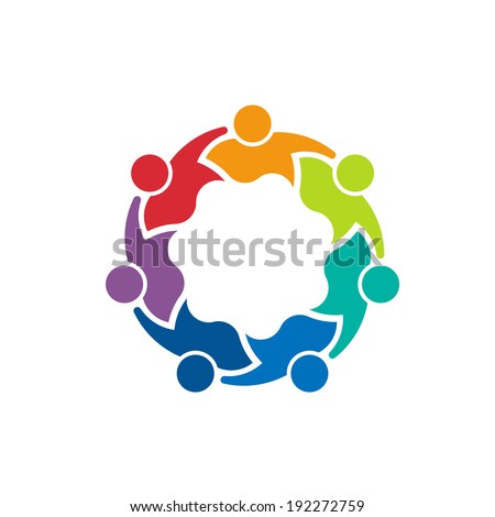 Teammates 7 image. Concept of teamwork, group of kids, business men. Vector icon