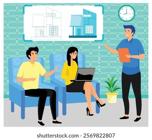 Teams collaborate on architectural design, showcasing teamwork, planning, and project management. Share ideas, increase productivity.