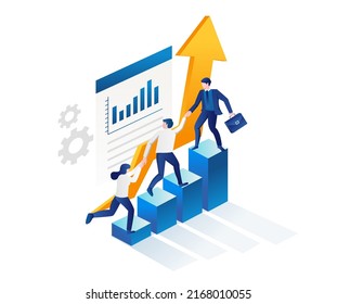 Teams help each other to succeed isometric illustration