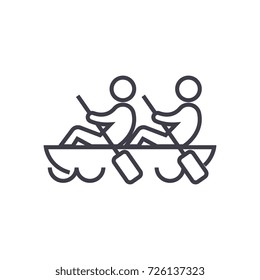 team,teamwork,canoe vector line icon, sign, illustration on background, editable strokes