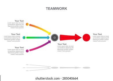 Teamwork - 3 In 1 Horizontal Colorful Converging Arrows, Vector Infographic